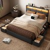 Queen Size Bed Frame with Storage Headboard and 6 Drawers Metal Platform Bed Frame with Charging Station and LED Lights PU Leather Upholstered - 4 of 4