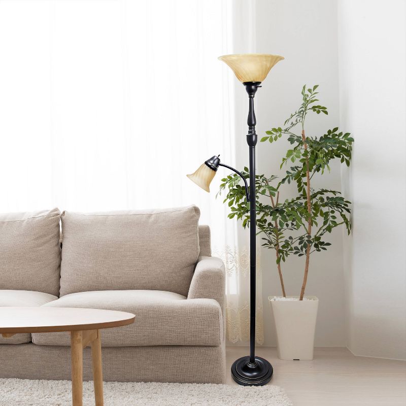 Torchiere Floor Lamp with Reading Light and Marble Glass Shade - Lalia Home, 5 of 10