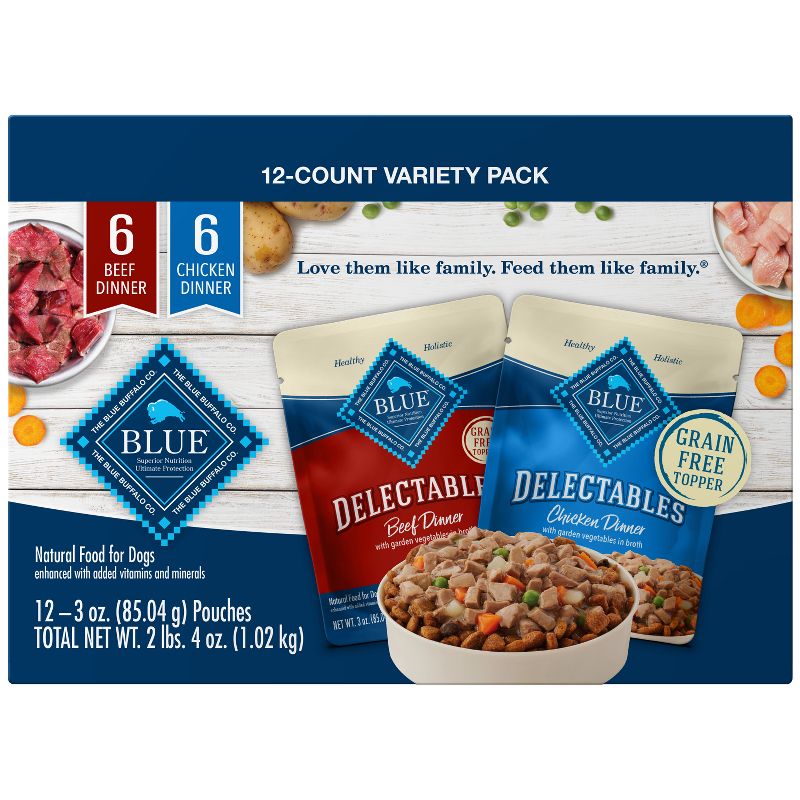 Blue Buffalo Delectables Grain Free Natural Wet Dog Food Topper Variety Pack Chicken Dinner &#38; Beef Dinner - 3oz/12ct, 3 of 7