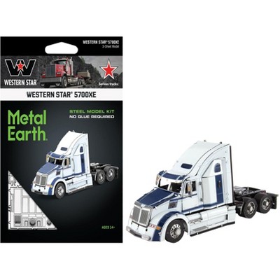 Model Kit Western Star 5700XE Phantom Truck White with Blue Stripes (Challenging Difficulty) Steel Model by Metal Earth