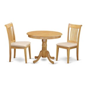 Kitchen Table Set 3pc Dining Table & Chairs - Round Table with 2 Side Chairs - Oak Finish - 1 of 4
