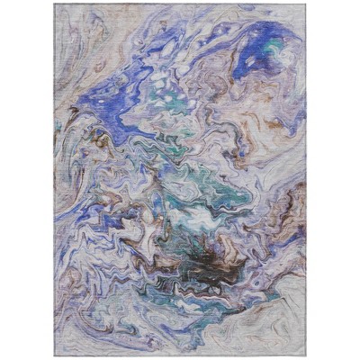 Beige Blue And Taupe Abstract Washable Indoor Outdoor Area Rug