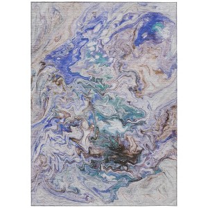 Beige Blue And Taupe Abstract Washable Indoor Outdoor Area Rug - 1 of 4