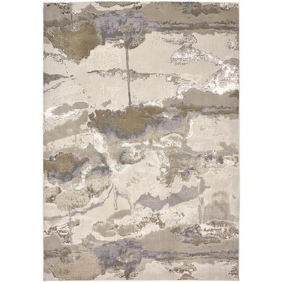 Aura Modern Watercolor Gray/Ivory/Gold Area Rug