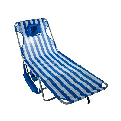 Ostrich DCHS-1002S Deluxe Outdoor Beach Chaise Lounge with Large Storage Bag, Blue Stripped