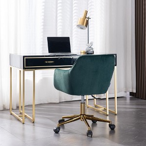 Modern Velvet Swivel Desk Chair, Height Adjustable 360 Degree Swivel Office Chair With Metal Legs, Upholstered Makeup Vanity Armchair With Back - 1 of 4