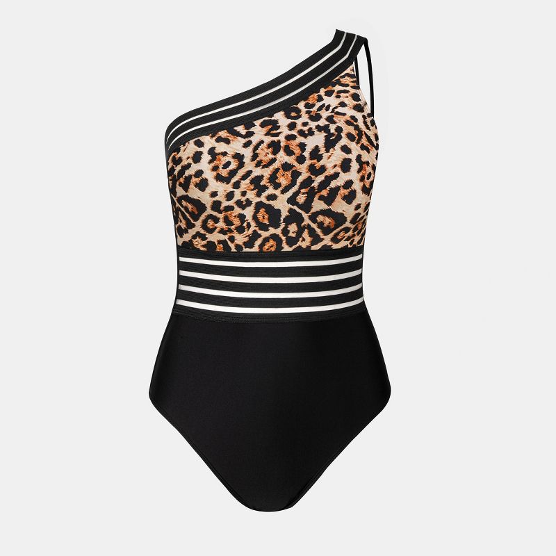 Women's Leopard Print Mesh One Shoulder One Piece Swimsuit - Cupshe, 4 of 8