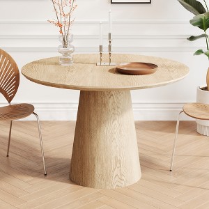 Wooakway 31.5"H Round Wood Dining Table Kitchen Table Conference Table with Pedestal - 1 of 4
