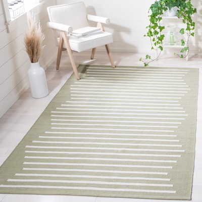 Handmade Light Green and Ivory Cotton Flat Weave Area Rug, 5' x 8'