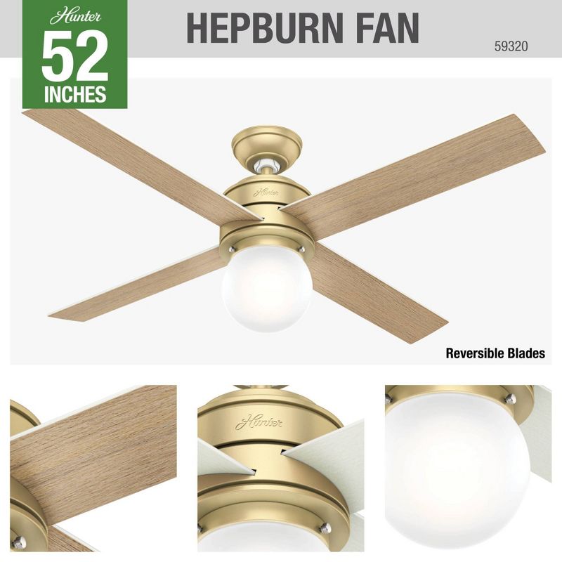 52" Hepburn Ceiling Fan with Wall Control (Includes LED Light Bulb) - Hunter Fan, 5 of 17