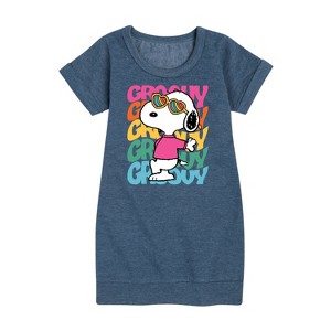 - Peanuts - Groovy Stacked Graphic Short Sleeve Fleece Dress - 1 of 4
