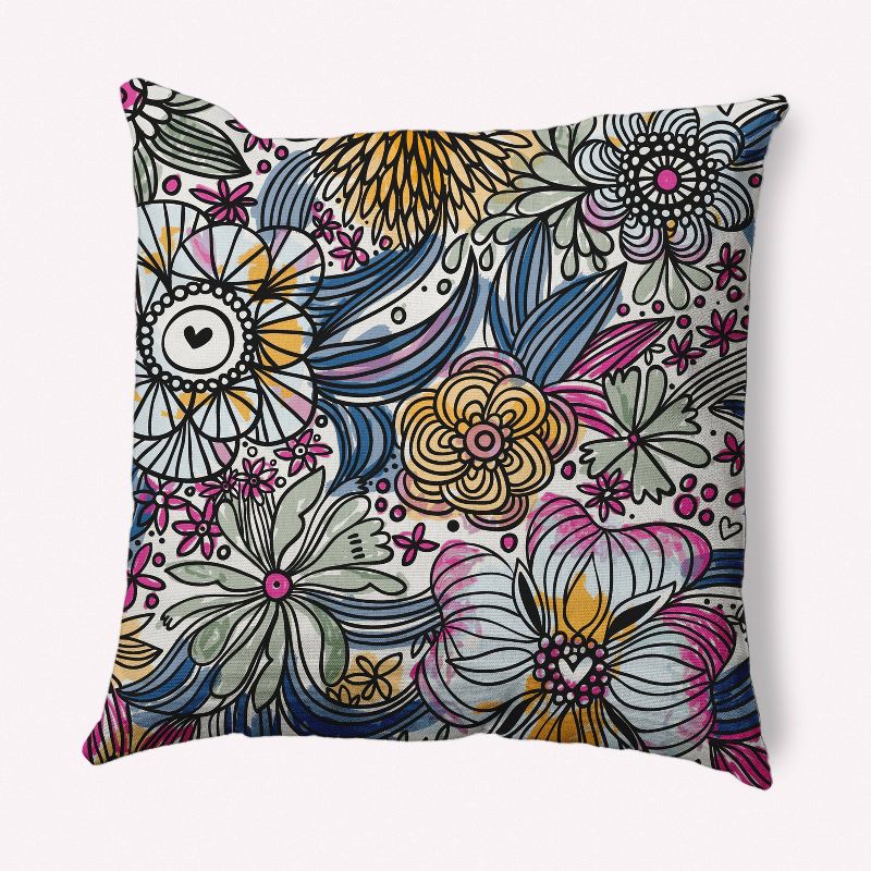 16&#34;x16&#34; Flower Melange Square Throw Pillow Blue/Yellow - e by design, 1 of 5