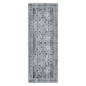 Coolmee Area Rug Washable Soft Distressed Floral Rugs, Non-Slip Low-Pile Vintage Neutral Carpet for Entryway Bedroom Living RoomGray - 1 of 4