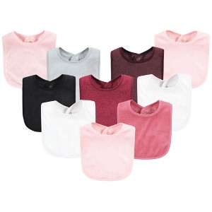 Hudson Baby Infant Girls Rayon from Bamboo Bib with Waterproof Lining 10pk, Pink Black, One Size - 1 of 4