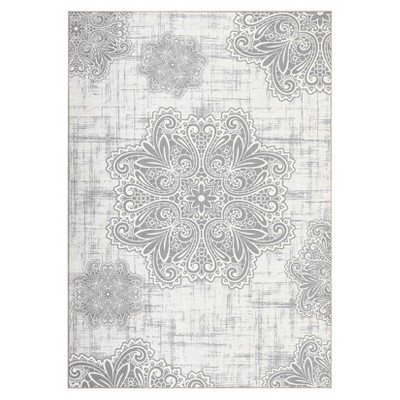 Area Rug Vintage Medallion Washable Rugs Non Slip Non Shedding Distressed Printed Low Pile Foldable Carpet for Bedroom Living Room,Beige Gray/4'x6'