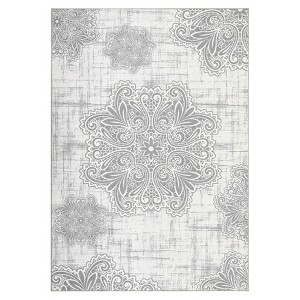 Area Rug Vintage Medallion Machine Washable Rugs Non Slip Non Shedding Distressed Printed Low Pile Foldable Carpet for Bedroom Living Room Playroom - 1 of 4
