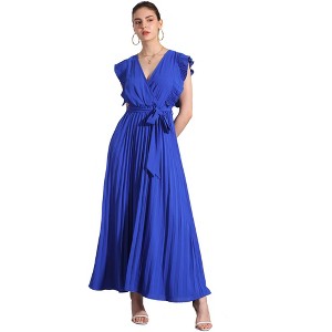 Allegra K Women's Wrap V Neck Sleeeveless Midi Pleated Dress - 1 of 4