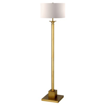 Hudson and Canal 65" Tall Floor Lamp with Fabric Shade Brass/White: Modern Farmhouse Style, UL Listed, Metal Base