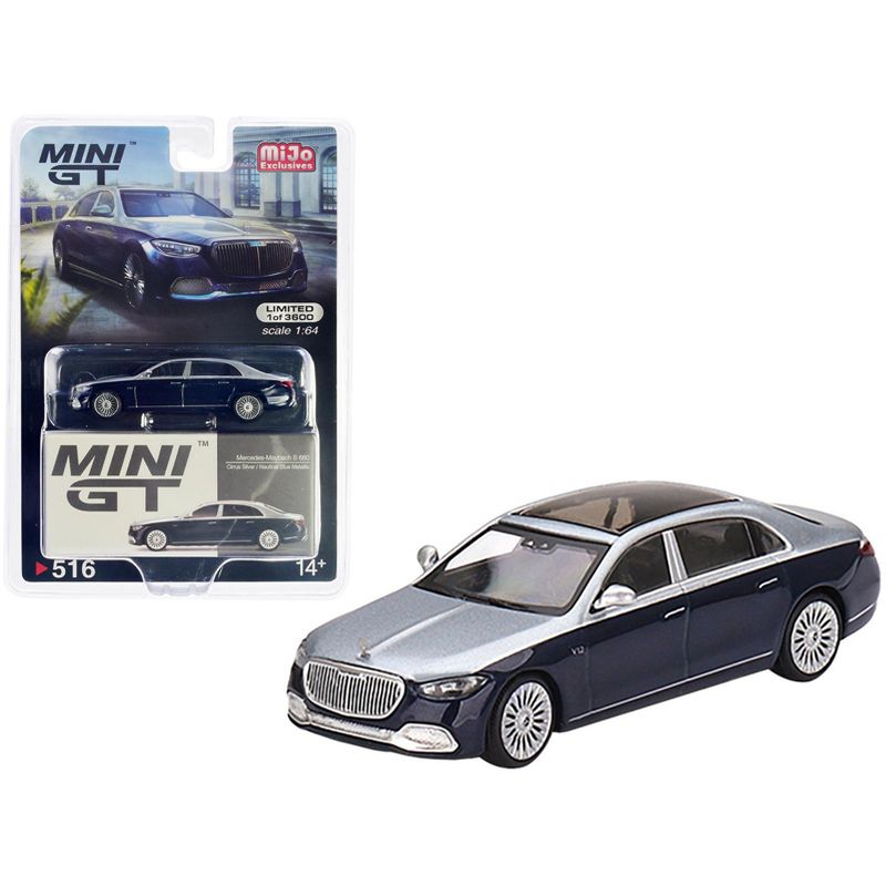 Mercedes-Maybach S 680 Cirrus Silver and Nautical Blue Metallic Limited Edition to 3600 pcs 1/64 Diecast Model Car by True Scale Miniatures, 1 of 5