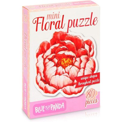 Blue Panda 80 Pieces Mini Floral Jigsaw Puzzles for Adults, Red Flower 8.4 x 8.6 in