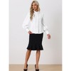 Allegra K Women's Stand Neck Pleated Lantern Long Sleeves Button Down Casual Shirt - 3 of 4