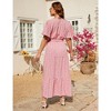 Women Plus Size Maxi Dress V Neck Summer Dress Short Sleeve Long Dress High Waist Ruffle Casual Dress with Belt - 4 of 4