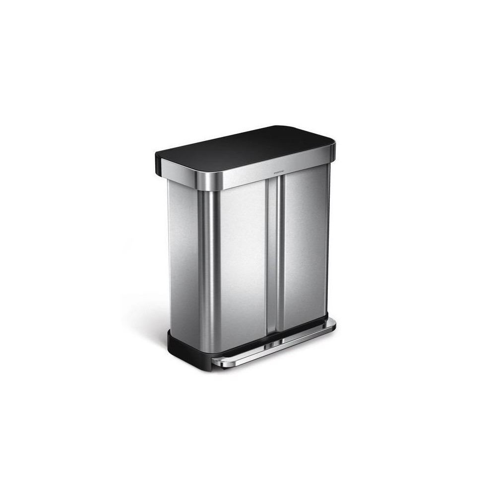 simplehuman 58L Rectangular Dual Compartment Recycling Step Trash Can Brushed Stainless Steel