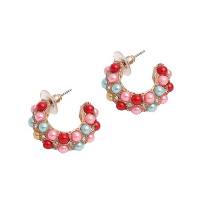 SOHI Women's Red Cluster Hoop Earrings