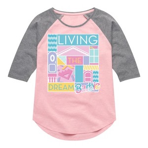 Girls' - Barbie - Living The Dream Shirt Tail Raglan Graphic T-shirt - 1 of 4