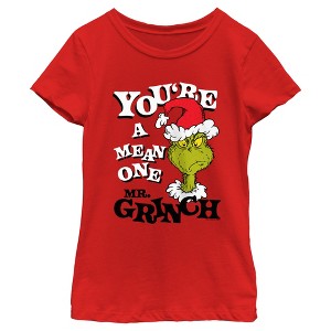 Girl's Dr. Seuss Christmas Grinch You're a Mean One Portrait T-Shirt - 1 of 4