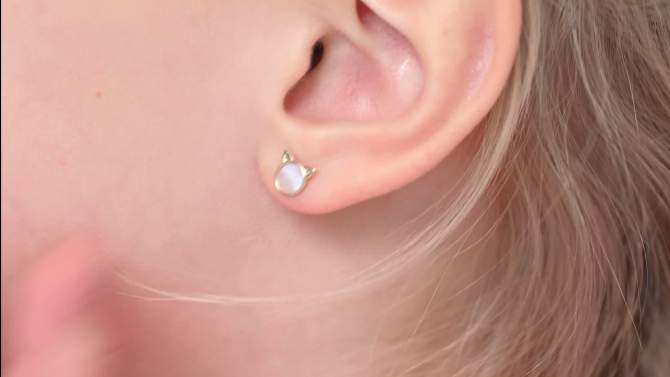 Girls' Mother of Pearl Kitty Screw Back 14k Gold Earrings - In Season Jewelry, 2 of 7, play video