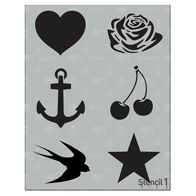 Stencil1 Tatto Icon Multipack 6ct - Stencil 8.5" x 11"
