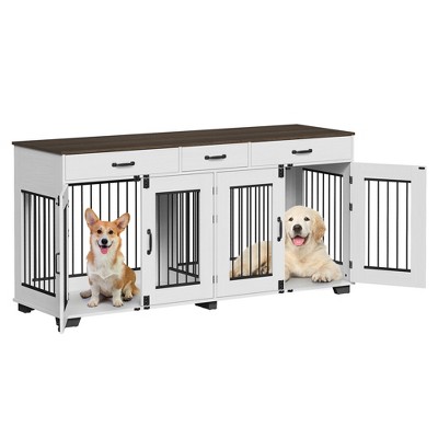 Coucheta 71" Wooden Double Compartment Dog Crate, Multi-Functional Indoor Kennel with Divider & Door, TV Stand & End Table for Large/Medium Dogs