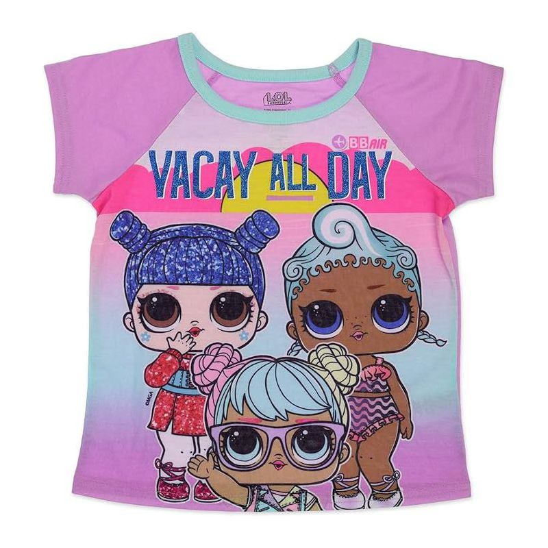 L.O.L. Surprise! Girl's Vacay 2-Piece Short Sleeve Shirt and Shorts Pajama Set, 2 of 4