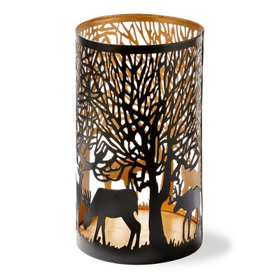 TAG Forest Luminary Large Black Iron Pillar Candle Holders - Elegant Christmas Decor, 5" x 5" x 9" - Wipe Clean