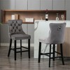 OUTSUPPLY Set of 2 Velvet Bar Stools, Button Tufted Mid-Century Design with Wood Legs & Chrome Nailheads - 3 of 4