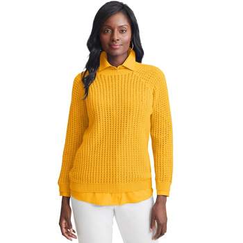 Jessica London Women's Plus Size Pointelle Crewneck Sweater