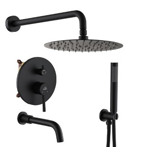 CASAINC 1-Spray Patterns Round 10 Inches Wall Mount Dual Shower Heads with Handheld and Tub Faucet - 1 of 4