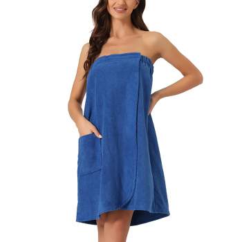 GOSCHE Bath Wrap Towels for Women - Adjustable Shower Spa Wrap with Home Hotel Bath Towel Nightgown for Sauna Beach Pool Gym Travel - Blue