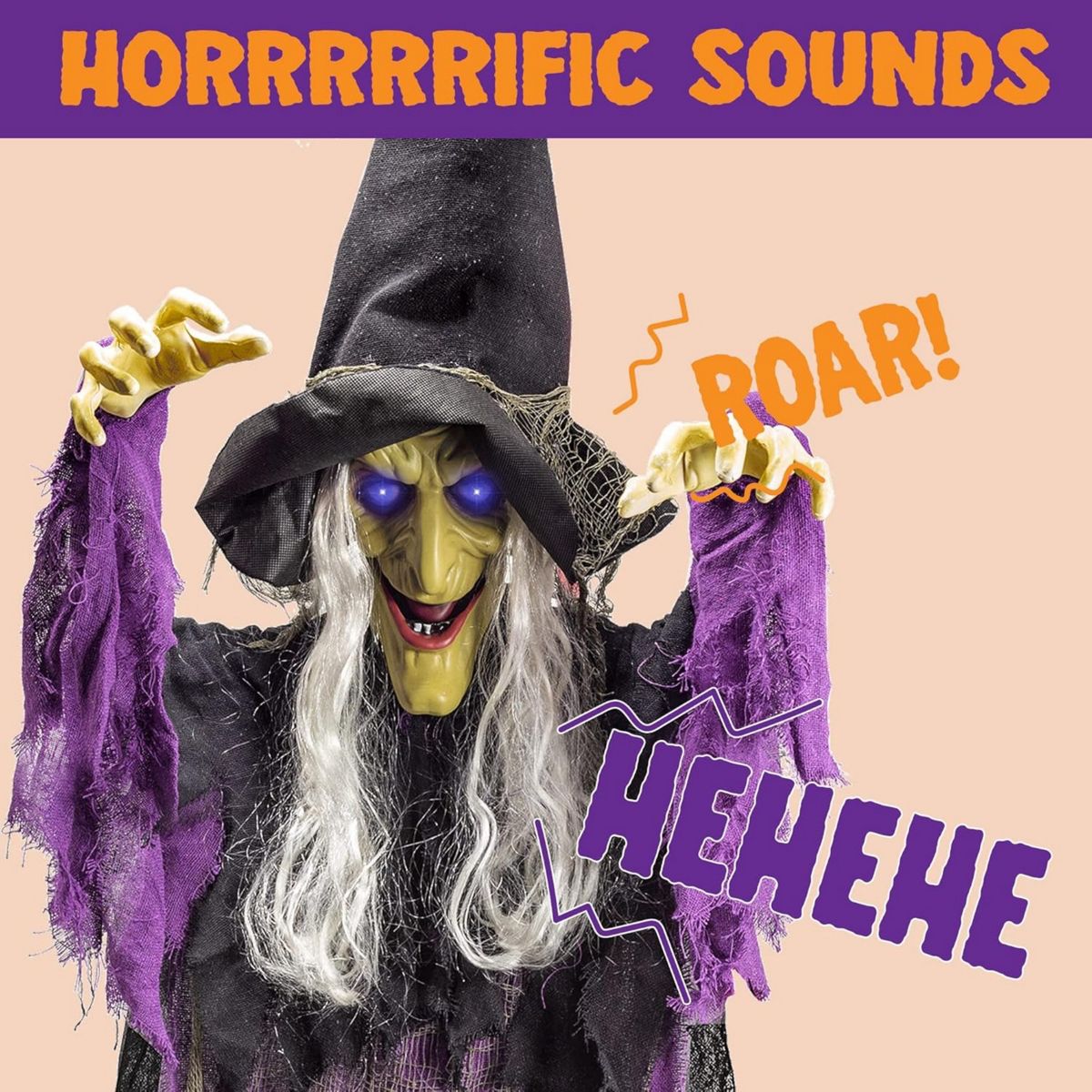 Joyfy Halloween Witch Decoration, Hanging Talking Witch Decorations Prop with Light Up Eyes for Halloween Outdoor, Indoor, Haunted House Decor - thumbnail 3