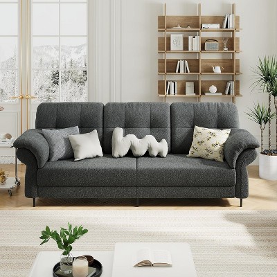 Couches for Living Room, 84 Inch Minimalist Comfy Teddy Velvet Sofa with 2 Removable Pillows, Curved Armrests, Side Pockets Included