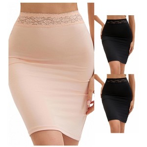 INSPIRE CHIC 3 Packs Anti-Static Half Slips for Women Soft Underskirt Short Mini Skirt with Floral Lace Waistband - 1 of 4