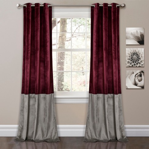 Prima Velvet Color Block Room Darkening Window Curtain Plum Gray