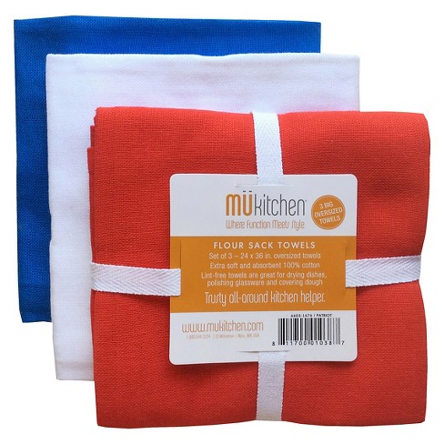 3pk Flour Sack Kitchen Towels Red/White/Blue - MU Kitchen