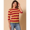 INSPIRE CHIC Women's Stripes Casual Basic Elbow Sleeves Boat Neck Slim Fit T-Shirts - 2 of 4