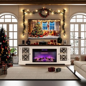 Modern Farmhouse TV Stand for 80 Inch TV, Wood Entertainment Center with 36" Electric Fireplace, LED Lights, Storage Media Console for Living Room - 1 of 4