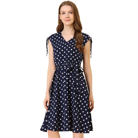 Женские платья INSPIRE CHIC Women's V-Neck Sleeveless Polka Dots Dress Medium Dark Blue