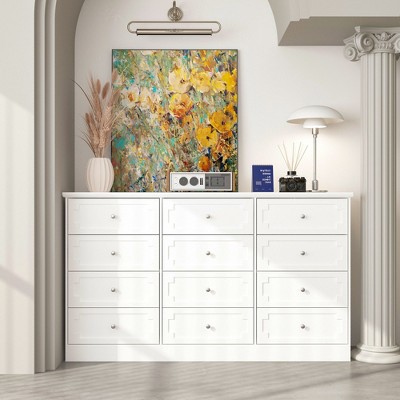 Famapy 12 Drawer Bedroom Chest of Drawers Horizontal Dresser Side Table White