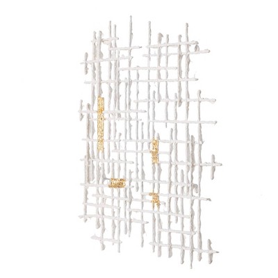 A&B Home 32"x26" Grid Patterned Geometric Wall Decor White/Gold : Iron & Paper, Art Deco Style, Unframed, Vertical Orientation