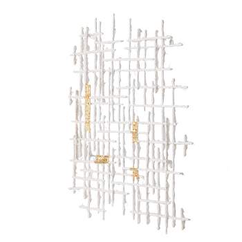 32"x26" Grid Patterned Geometric Wall Decor White/Gold - A&B Home